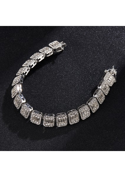 Gümüş 9 Inç Kıvılcım Yeni 5A Kare Küme Kübik Zirkonya Tenis Zinciri Bilezik 12MM Buzlu Out Bling Büyük Taşlı Charm Hip Hop Takı Hediyeler 9" (Yurt Dışından)