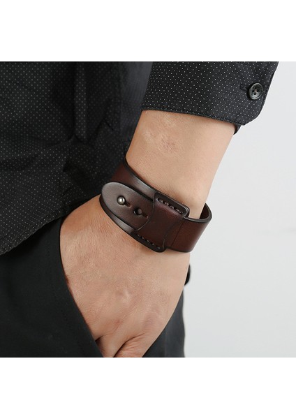 84137 Zorcvens Vintage Düzensiz Erkek Hakiki Deri Bilezik Geniş Kahverengi Manşet Wrap Bileziklerbangles Punk Bileklik Kadın Erkek Takı (Yurt Dışından)