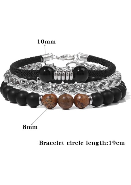 1.lapis Lazuli 19 cm Moda Lapis Lazuli Taş Boncuklu Bilezik Seti Zincir Bilezikler Erkekler Için El Yapımı Klasik Çelik Zincir Deri Bileklikler Takı (Yurt Dışından)