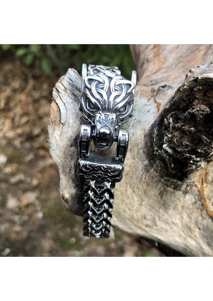 Fotoğraf Rengi 21 cm Titanyum Çelik Moda Takı Vikings Erkek Bilezik Otoriter Retro Aksesuarları Kalın Zincir Paslanmaz Çelik Kurt Bilezik (Yurt Dışından) modelleri