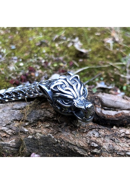 Fotoğraf Rengi 21 cm Titanyum Çelik Moda Takı Vikings Erkek Bilezik Otoriter Retro Aksesuarları Kalın Zincir Paslanmaz Çelik Kurt Bilezik (Yurt Dışından) fırsatları