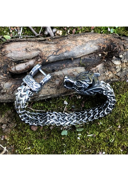 Fotoğraf Rengi 21 cm Titanyum Çelik Moda Takı Vikings Erkek Bilezik Otoriter Retro Aksesuarları Kalın Zincir Paslanmaz Çelik Kurt Bilezik (Yurt Dışından) indirimleri