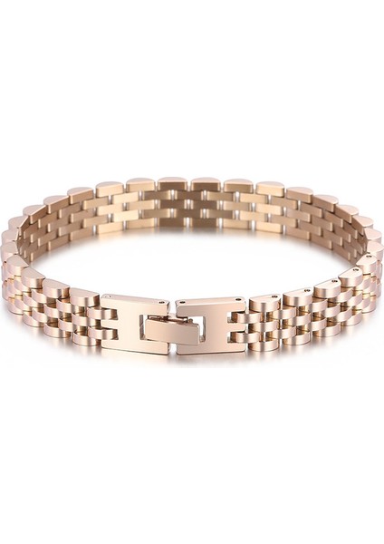 Gül Altın Rengi 2 18 cm 10 mm Saat Zinciri Tarzı Erkek Bilezikler Kadın Erkek Bayanlar Altın Kaplama Paslanmaz Çelik Mannen Kol Bandı Erkekler Takı Aksesuarları (Yurt Dışından)