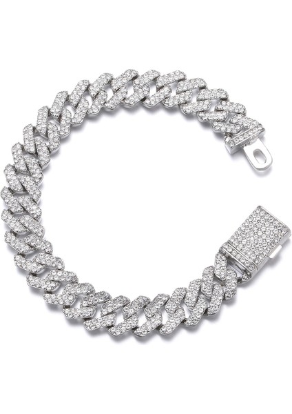 10MM Gümüş 18 cm Hip Hop Bling Buzlu Out Erkek Rapçi Bilezik Tam Rhinestone Açacağı Kelebek Miami Küba Link Zinciri Bilezik Erkekler Için Takı (Yurt Dışından)