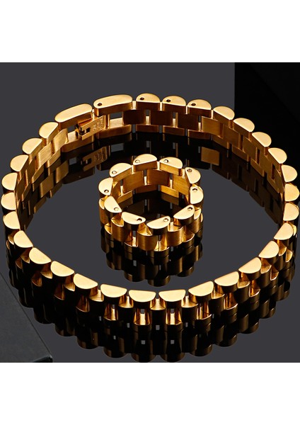 Altın Rengi Boyut 11 Yüzük Sadece Altın Kaplama Paslanmaz Çelik Erkek Bilekliği Erkek Için 10MM Geniş Saat Zinciri Bayan Kızların Bileklikleri Erkek Çocuk Takı Aksesuarları Hediye (Yurt Dışından) fırsatları