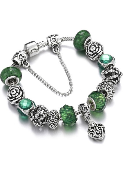 Stil 1 21CM Yeni Charm Yeşil Kristal Hayat Ağacı Boncuk Bilezikbangles Yılan Zincir Snap Düğmesi Kadınlar Dıy Fit Bilezik Femme Takı (Yurt Dışından)