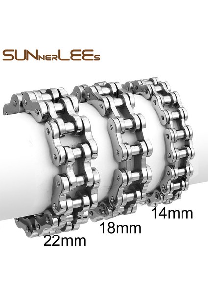 Gümüş-Siyah-01 10MM x 23.5cm Sunnerlees 316L Paslanmaz Çelik Bilezik Bileklik Biker Bisiklet Motosiklet Link Zinciri Gümüş Renk Altın Kaplama Erkek Boy BC01 (Yurt Dışından) fiyatları