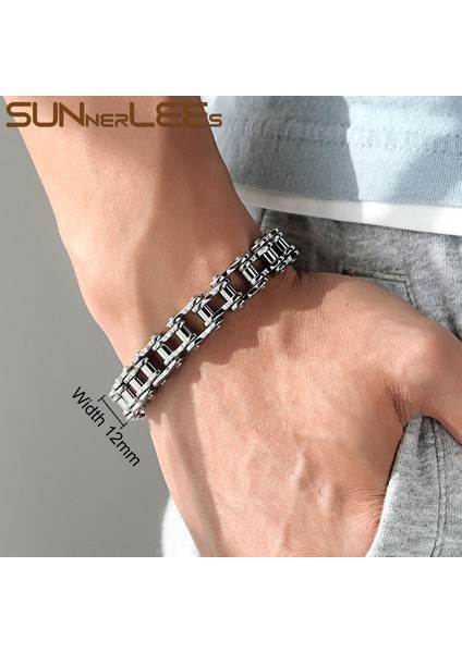 Gümüş-Siyah-01 10MM x 23.5cm Sunnerlees 316L Paslanmaz Çelik Bilezik Bileklik Biker Bisiklet Motosiklet Link Zinciri Gümüş Renk Altın Kaplama Erkek Boy BC01 (Yurt Dışından) indirimleri