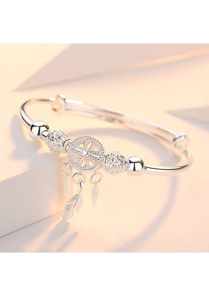 SL524 Ayarlanabilir Gümüş Renk Dreamcatcher Püskül Tüy Yuvarlak Boncuk Charm Bilezik Bileklik Kadınlar Için Zarif Takı SL209 (Yurt Dışından)