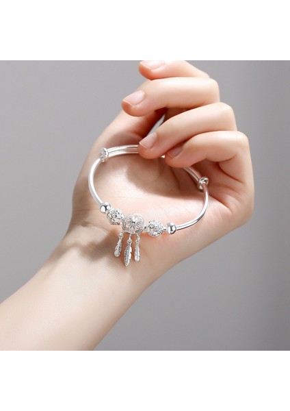 SL524 Ayarlanabilir Gümüş Renk Dreamcatcher Püskül Tüy Yuvarlak Boncuk Charm Bilezik Bileklik Kadınlar Için Zarif Takı SL209 (Yurt Dışından)