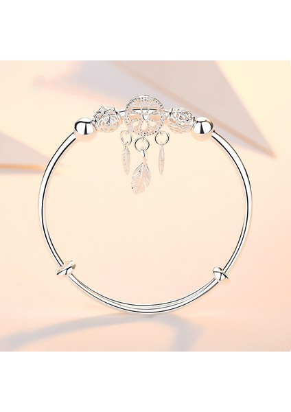 SL524 Ayarlanabilir Gümüş Renk Dreamcatcher Püskül Tüy Yuvarlak Boncuk Charm Bilezik Bileklik Kadınlar Için Zarif Takı SL209 (Yurt Dışından)