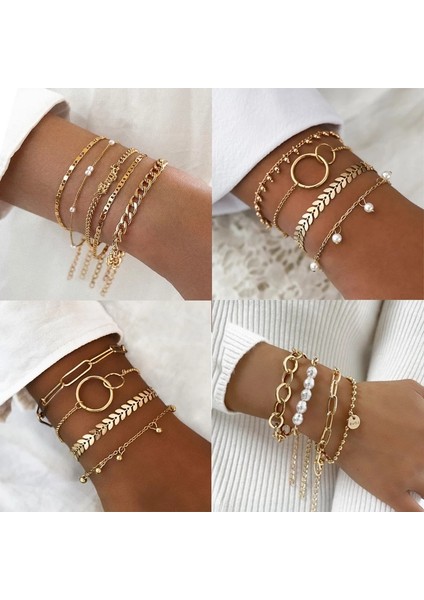 Stil 3 Çok Katmanlı Moda Yeni Vintage Altın Rengi Çok Katmanlı Mektup Zinciri Yapay Inci Sikke Chais Bilezik Kadınlar Için Boho Takı Parti Hediye (Yurt Dışından) fiyatları