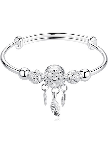 SL524 Ayarlanabilir Gümüş Renk Dreamcatcher Püskül Tüy Yuvarlak Boncuk Charm Bilezik Bileklik Kadınlar Için Zarif Takı SL209 (Yurt Dışından)
