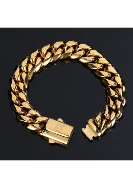 8mm 8 Inç (20.32CM) Hip Hop Kaya Takı Ücretsiz Özel Logo Adı 18K Altın Kaplama Miami Küba Link Zinciri Paslanmaz Çelik Bilezik Erkekler Için (Yurt Dışından)