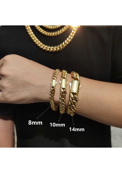 8mm 8 Inç (20.32CM) Hip Hop Kaya Takı Ücretsiz Özel Logo Adı 18K Altın Kaplama Miami Küba Link Zinciri Paslanmaz Çelik Bilezik Erkekler Için (Yurt Dışından)