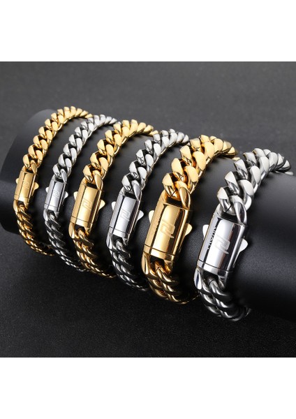 8mm 8 Inç (20.32CM) Hip Hop Kaya Takı Ücretsiz Özel Logo Adı 18K Altın Kaplama Miami Küba Link Zinciri Paslanmaz Çelik Bilezik Erkekler Için (Yurt Dışından)