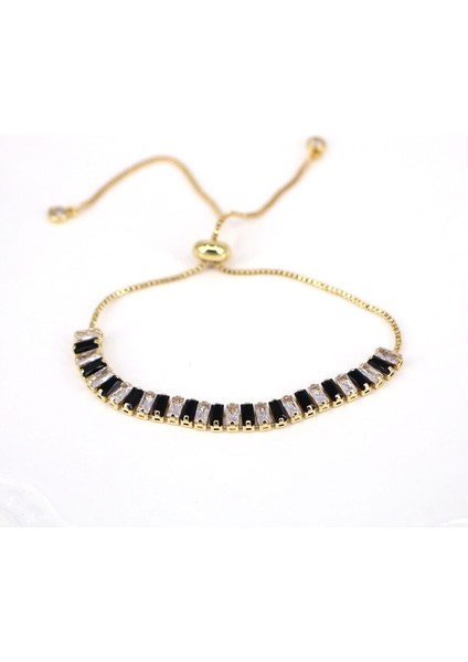 4SL0059-BLACK-G Lüks Tam Rhinestone Renk Zirkon Bilezik Kadınlar Için Yeni Tasarımcı Parlak Klasik Ayarlanabilir Bilezikler Düğün Takı Hediye (Yurt Dışından)