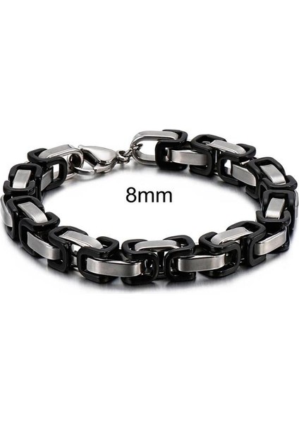 8mm Gümüş ve Siyah 20 cm 7.87 Inç 4/6/8mm Genişlik Dubai Zincir Bilezik Erkekler Paslanmaz Çelik Renkli Erkek Rahat El Takı (Yurt Dışından)