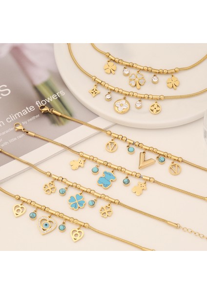 Stil 5 2022 Yeni Turkuaz Göz Bilezik Moda Kalp Kolye Bilezik Kadınlar Için Kişiselleştirilmiş Paslanmaz Çelik Bilezik (Yurt Dışından) fiyatları