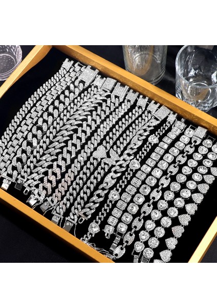 Stil 3 Hip Hop Buzlu Out Zinciri Kadın Erkek Küba Bilezik Yüksek Kaliteli Tam Aaaa + Rhinestones Miami Küba Link Zinciri Bilezikler Takı (Yurt Dışından) modelleri