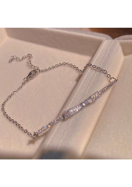 SL088 20CM 2022 Yeni Tam Rhinestones Parlak Gümüş Renk Bilezik Kadınlar Için Kişilik Moda Bilezik Düğün Takısı Doğum Günü Hediyeleri (Yurt Dışından)