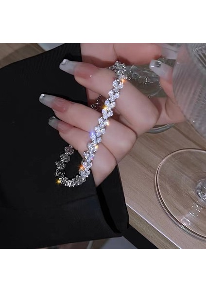 SL088 20CM 2022 Yeni Tam Rhinestones Parlak Gümüş Renk Bilezik Kadınlar Için Kişilik Moda Bilezik Düğün Takısı Doğum Günü Hediyeleri (Yurt Dışından) fiyatları