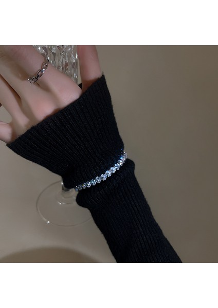 SL088 20CM 2022 Yeni Tam Rhinestones Parlak Gümüş Renk Bilezik Kadınlar Için Kişilik Moda Bilezik Düğün Takısı Doğum Günü Hediyeleri (Yurt Dışından) fırsatları