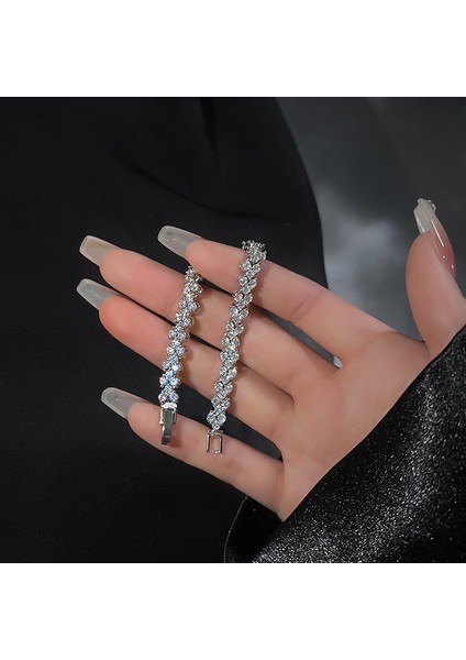 SL088 20CM 2022 Yeni Tam Rhinestones Parlak Gümüş Renk Bilezik Kadınlar Için Kişilik Moda Bilezik Düğün Takısı Doğum Günü Hediyeleri (Yurt Dışından) indirimleri