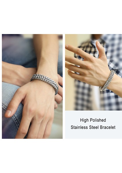 6.5 Istakoz Gümüş 21 cm 8.24 Inç Vnox Retro Erkek Bileklik Serin Metal Tilki Kuyruğu Franco Zincir Bileklik Kilitli Paslanmaz Çelik Curban Bağlantı Punk Vintage Takı (Yurt Dışından) modelleri