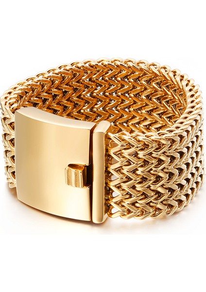 Altın Rengi 30MM 21 cm Kalen Yeni Paslanmaz Çelik Bağlantı Zinciri Bilezikler Yüksek Cilalı Dubai Altın Rengi Örgü Bilezikler Erkekler Serin Takı Aksesuarları Hediyeler (Yurt Dışından)