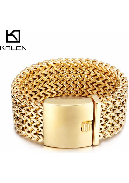 Altın Rengi 30MM 21 cm Kalen Yeni Paslanmaz Çelik Bağlantı Zinciri Bilezikler Yüksek Cilalı Dubai Altın Rengi Örgü Bilezikler Erkekler Serin Takı Aksesuarları Hediyeler (Yurt Dışından) modelleri