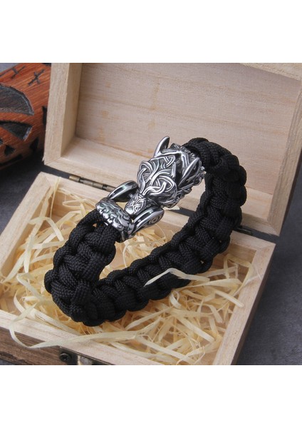 Sıcak Damgalama 25 cm Asla Solmaz Kaya Viking Kurt Bilezik Erkek El Yapımı Kordon Açabilirsiniz Kurt Ağzı Punk Bilezikler Biker Takı (Yurt Dışından)