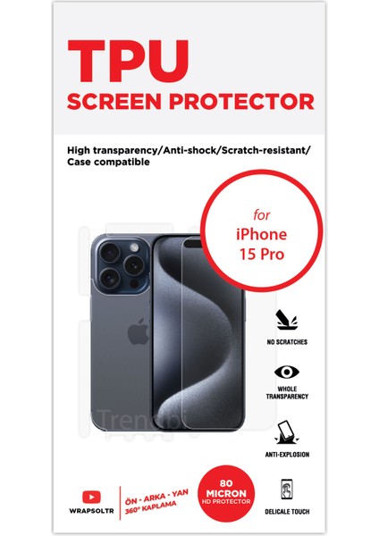 Iphone 15 Pro Full Body 360 Derece Ön Arka ve Yan Koruyucu Tpu Film