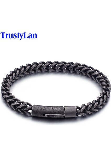 Siyah 19 cm Dropshipping 6 mm Link Zinciri Bilezik Erkekler Serin Siyah Paslanmaz Çelik Dostluk Erkek Adam Için Bilezikler Vintage El Takı (Yurt Dışından)