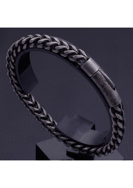 Siyah 19 cm Dropshipping 6 mm Link Zinciri Bilezik Erkekler Serin Siyah Paslanmaz Çelik Dostluk Erkek Adam Için Bilezikler Vintage El Takı (Yurt Dışından)