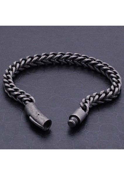 Siyah 19 cm Dropshipping 6 mm Link Zinciri Bilezik Erkekler Serin Siyah Paslanmaz Çelik Dostluk Erkek Adam Için Bilezikler Vintage El Takı (Yurt Dışından)