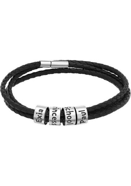 1-5 Boncuk 21 cm Polishedplus Özelleştirilmiş Bilezik Titanyum Çelik Deri Örgü Erkek Özel Mektup Adı Boncuklu Kişiselleştirilmiş Baba Doğum Günü Hediyesi (Yurt Dışından)