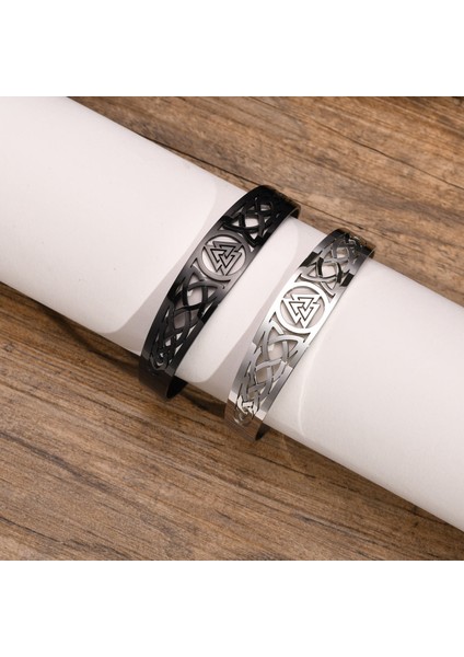 Siyah B-456B Kaya Iskandinav Viking Celtic Knot Manşet Bilezik Erkekler Için Bilezikler, Içi Boş Paslanmaz Çelik Muska Koruma Bileklik Hediye Takı (Yurt Dışından) indirimleri