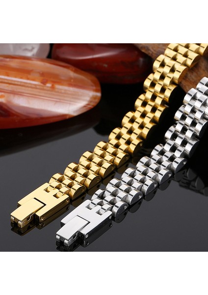 15 mm Altın Rengi 2 23 cm 10/15 mm Saat Zinciri Erkek Erkek Bilezik Erkekler Kadınlar Için Lüks Altın Kaplama Paslanmaz Çelik Mannen Kol Bandı El Bilek Takı (Yurt Dışından) fırsatları