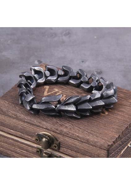 Siyah 23 cm Viking Ouroboros Vintage Punk Bilezik Erkekler Için Paslanmaz Çelik Moda Takı Hippop Sokak Kültürü (Yurt Dışından)