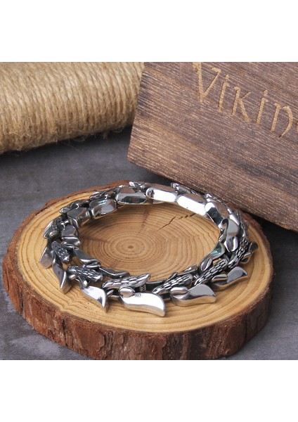Stil 3 21 cm Viking Ouroboros Vintage Punk Bilezik Erkekler Için Paslanmaz Çelik Moda Takı Hippop Sokak Kültürü (Yurt Dışından)