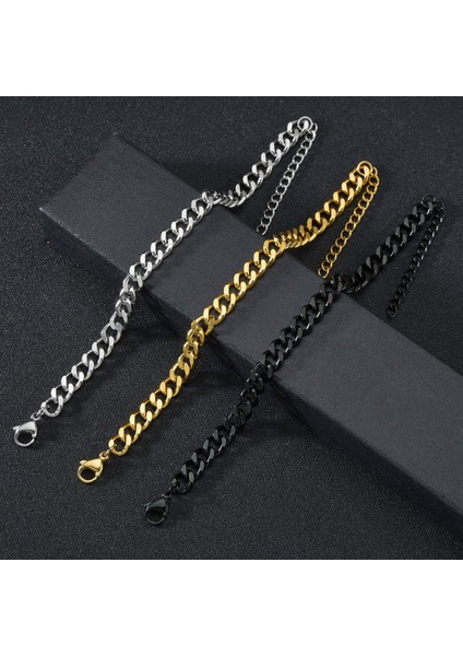 Gümüş Renk 3MM-18PLUS5 cm Erkekler Için Yüksek Kalite Paslanmaz Çelik Bilezikler Boş Renk Punk Curb Küba Link Zinciri Bilezikler El Takı Hediyeler Trendi (Yurt Dışından)