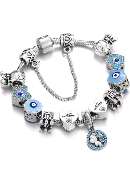 PB437 21 cm Metal Takı Avrupa Charm Bilezik Taç Denizyıldızı Kaplumbağa Boncuk Kalp Kelebek Orijinal Fit Bilezikler Kadınlar Için Hediyeler (Yurt Dışından)
