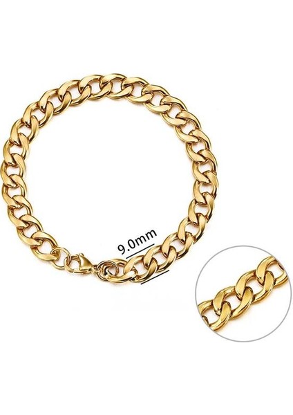 9mm Altın 9.06 Inç 23 cm Jiayiqi 3-11 mm Erkekler Zincir Bilezik Paslanmaz Çelik Curb Küba Link Zinciri Bileklik Erkek Kadın Hiphop Trendy Bilek Takı Hediye (Yurt Dışından)