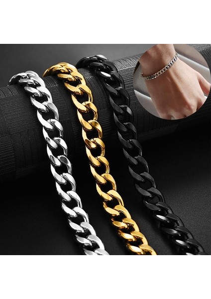 9mm Altın 9.06 Inç 23 cm Jiayiqi 3-11 mm Erkekler Zincir Bilezik Paslanmaz Çelik Curb Küba Link Zinciri Bileklik Erkek Kadın Hiphop Trendy Bilek Takı Hediye (Yurt Dışından)