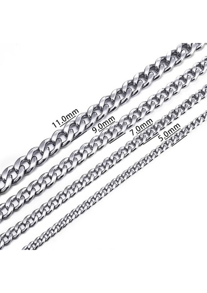 9mm Altın 9.06 Inç 23 cm Jiayiqi 3-11 mm Erkekler Zincir Bilezik Paslanmaz Çelik Curb Küba Link Zinciri Bileklik Erkek Kadın Hiphop Trendy Bilek Takı Hediye (Yurt Dışından)