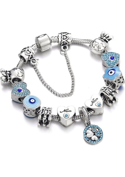 PB441 17 cm Metal Takı Avrupa Charm Bilezik Taç Denizyıldızı Kaplumbağa Boncuk Kalp Kelebek Orijinal Fit Bilezikler Kadınlar Için Hediyeler (Yurt Dışından)