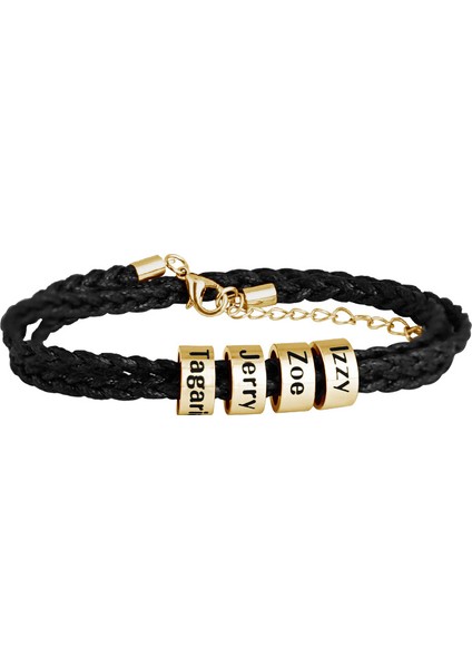 6-10 Boncuk 19 cm Polishedplus Özelleştirilmiş Bilezik Titanyum Çelik Deri Örgü Erkek Özel Mektup Adı Boncuklu Kişiselleştirilmiş Baba Doğum Günü Hediyesi (Yurt Dışından)