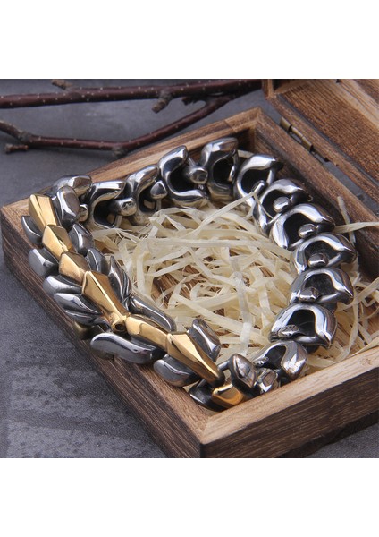 Mıx Altın 19 cm Viking Ouroboros Vintage Punk Bilezik Erkekler Için Paslanmaz Çelik Moda Takı Hippop Sokak Kültürü (Yurt Dışından)