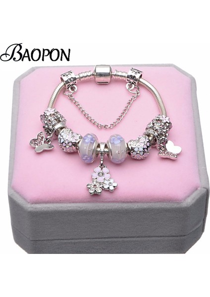 BE037 18 cm Baopon Avrupa Tarzı Vintage Gümüş Kaplama Kristal Charm Bilezik Kadınlar Fit Orijinal Dıy Güzel Bilezik Takı Hediye (Yurt Dışından) fiyatları